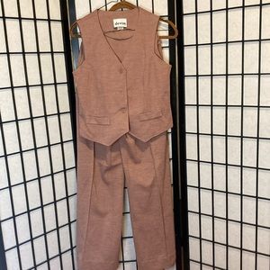 Vintage 70s Devon 3-piece vest/skirt/pants, dusty rose color